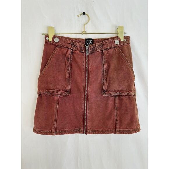 BDG Dresses & Skirts - BDG Grunge Gorpcore Denim Mini Skirt Tate Utility Cargo Front Zip Red Jean SMALL